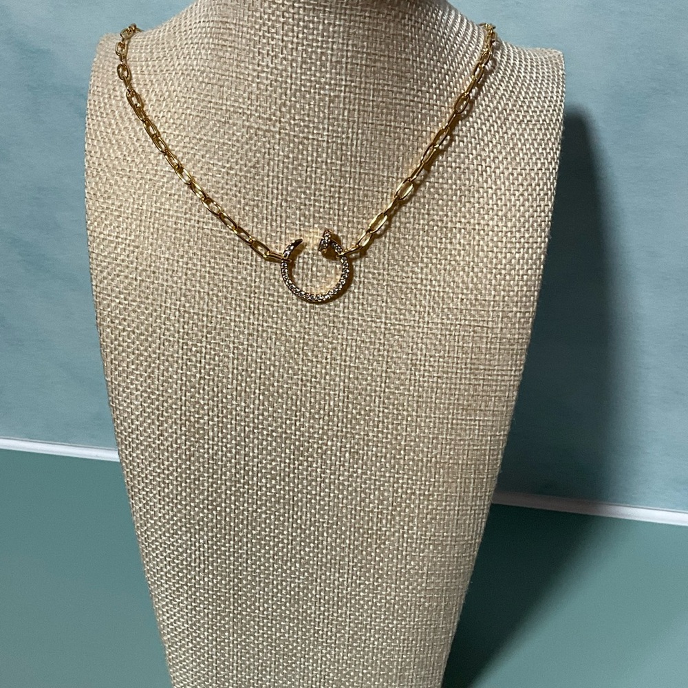 Gold Crystal Circle Link Necklace - Women Jewelry
